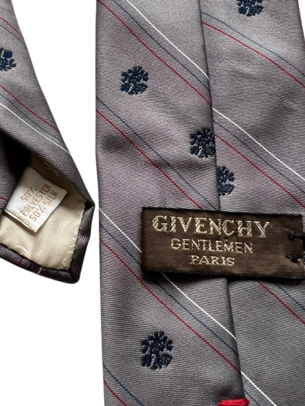 Givenchy Gentlemen Paris tie gray thin stripes red white necktie
